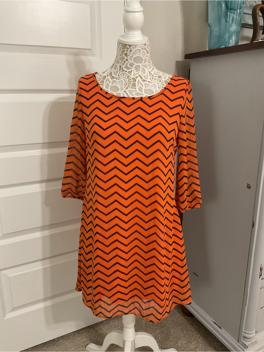 Alma Mater XL Orange Navy Chevron Game Day Dress NWT